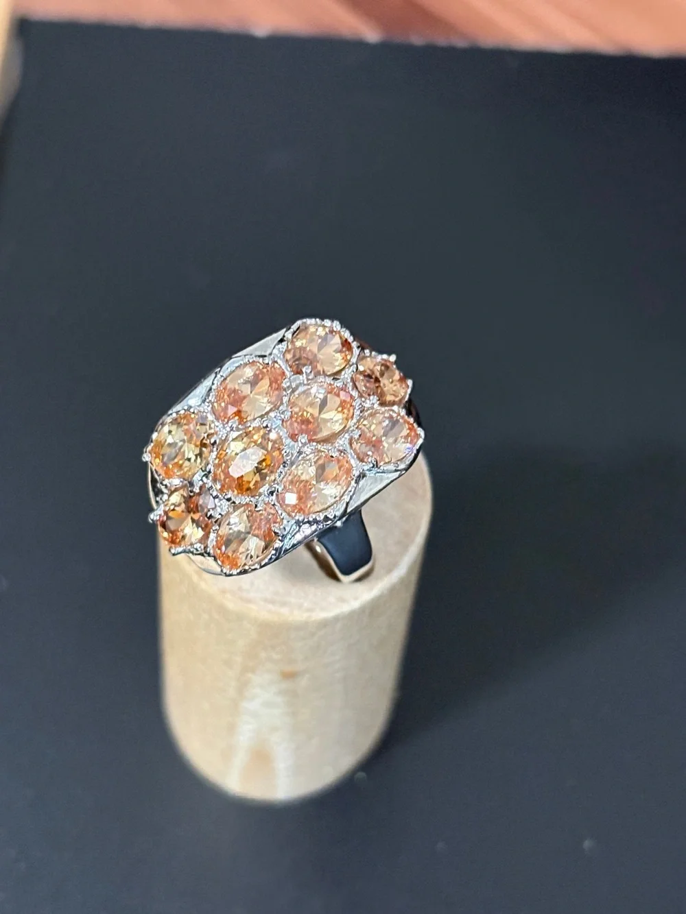 Orange Cubic Zirconia Cluster Ring in Silver